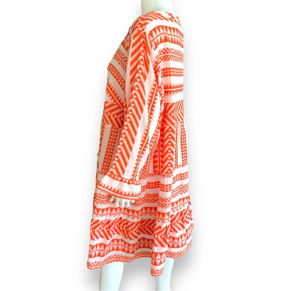 Simply Be Orange White Geo Striped Jacquard Cotton Mini Tunic Dress Women Sz 24 View 3
